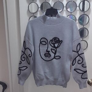 🌺GRAY SWEATER with BLACK ABSTRACT Design